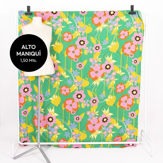 GREEN FIBRANA RAYON POPLIN ESTAMPADA BORA