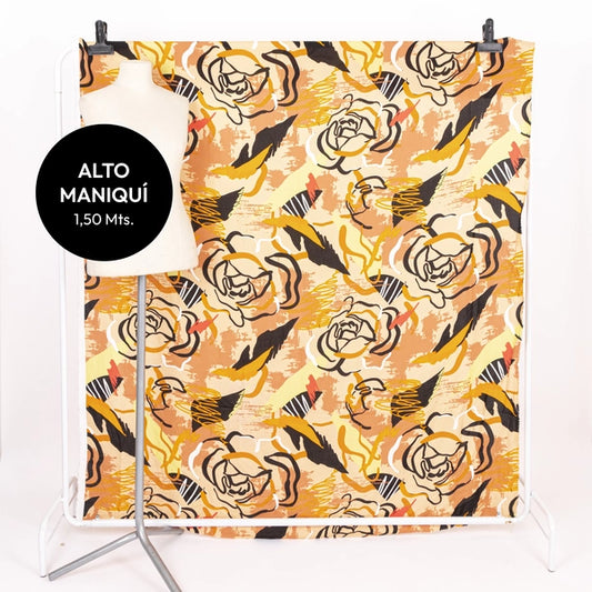 BEIGE FIBRANA RAYON POPLIN ESTAMPADA CARIOCA