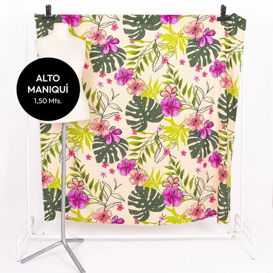 BEIGE FIBRANA RAYON POPLIN ESTAMPADA FIJI