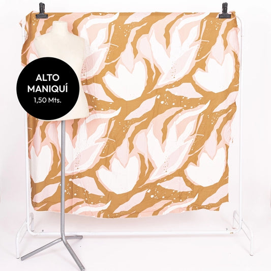 BEIGE FIBRANA RAYON POPLIN ESTAMPADA PICASSO