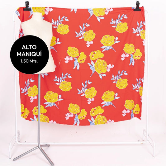 RED FIBRANA RAYON POPLIN ESTAMPADA BIG FLOWER