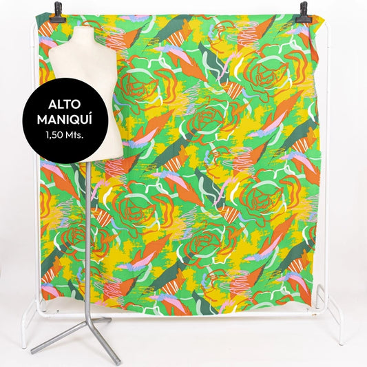 GREEN FIBRANA RAYON POPLIN ESTAMPADA CARIOCA