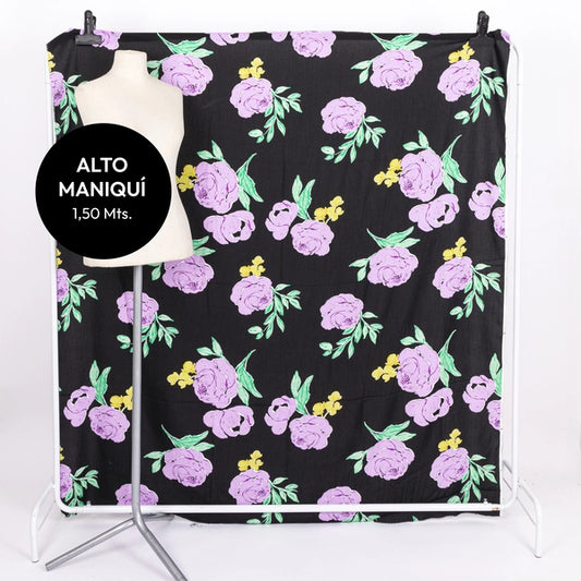JET BLACK FIBRANA RAYON POPLIN ESTAMPADA BIG FLOWER